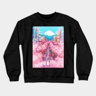 The Japanese Mount Fuji view and the pink spring in the city (soft colors) Crewneck Sweatshirt